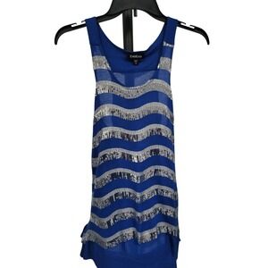 Bebe Sequin‎ Tank Top Blue Silver Sleeveless Party Top XS